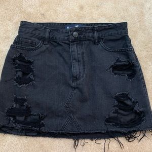 Black Ripped Denim Skirt